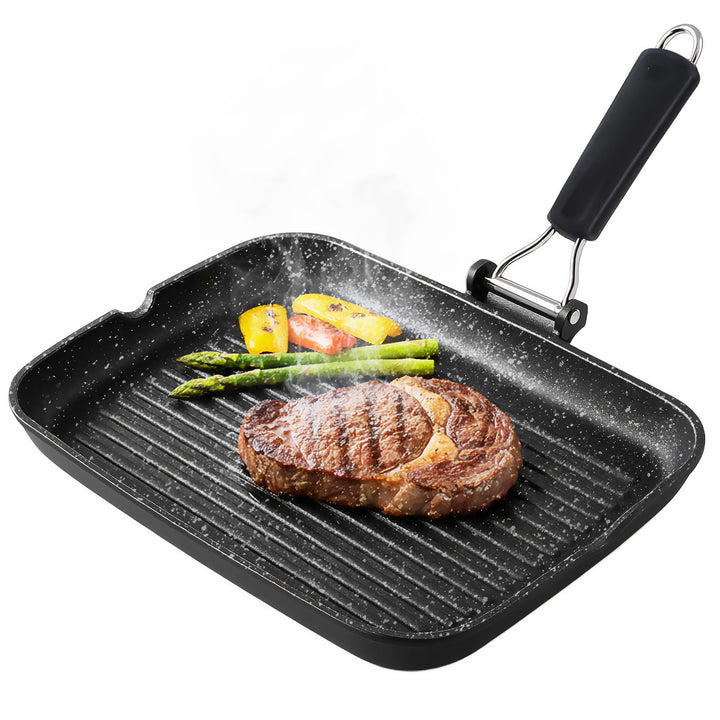 Brieve Black Titanium Induktionsgrillpfanne, Antihaft, Aluminiumguss, klappbar, ohne PFOA, 34x24 cm,