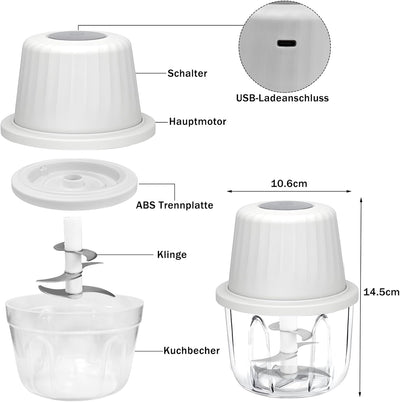 Zwiebelschneider Elektrisch, 400ml Zwiebel Zerkleinerer, Multizerkleinerer Gemüseschneider, 6 Klinge