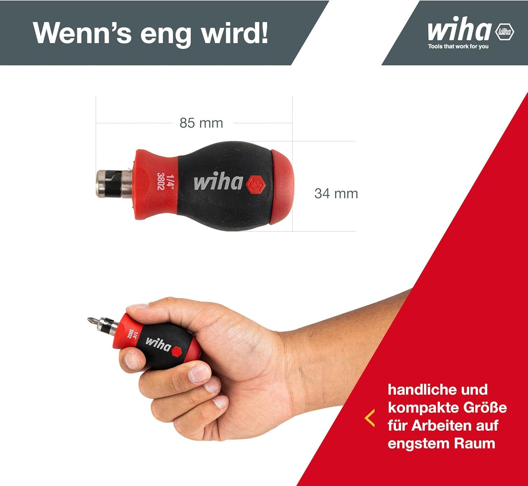 Wiha Schraubendreher mit Bit Magazin Stubby I mit 7 Doppelbits I 14 Werkzeuge in einem I Schlitz, Ph