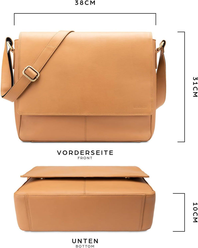 LEABAGS Leder Umhängetasche Herren & Damen I Messenger Bag mit Schultergurt I Echtleder Laptoptasche