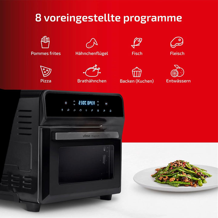 Ufesa Magnum Heissluftfritteuse XXL, 23L, Doppelter Widerstand, Energiesparend, 8 Programme, 1800W,