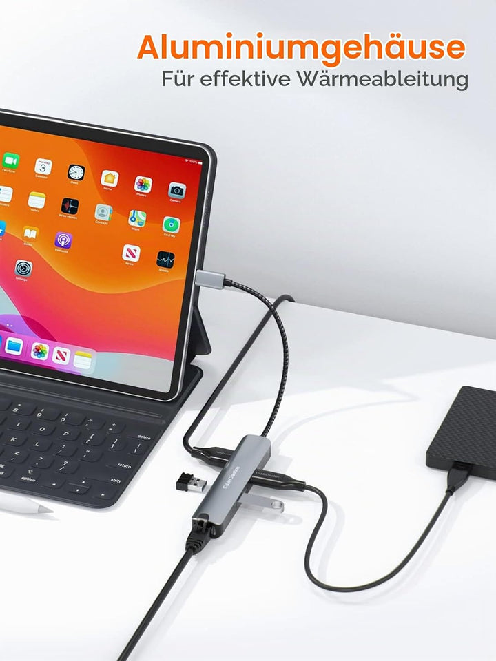 USB-C Hub Multiport Adapter, CableCreation 5-in-1 USB C Hub Ethernet HDMI mit 4K@30Hz, 3 USB 3.0-Ans