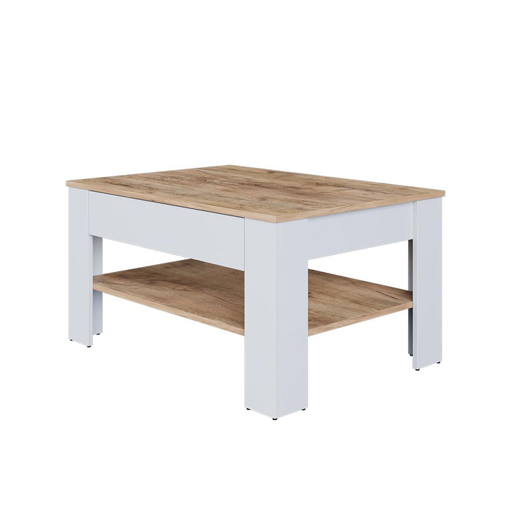 Vicco Couchtisch Milan, Wohnzimmertisch mit Schublade, Weiss/Goldkraft Eiche, 92.2 x 65 cm, Weiß