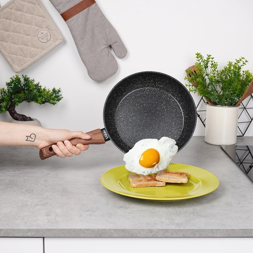 Pfannen-Set mit Granitbeschichtung Bratpfanne Granitpfanne BLACK&WOOD 3 Stk. 20/24 / 28 cm