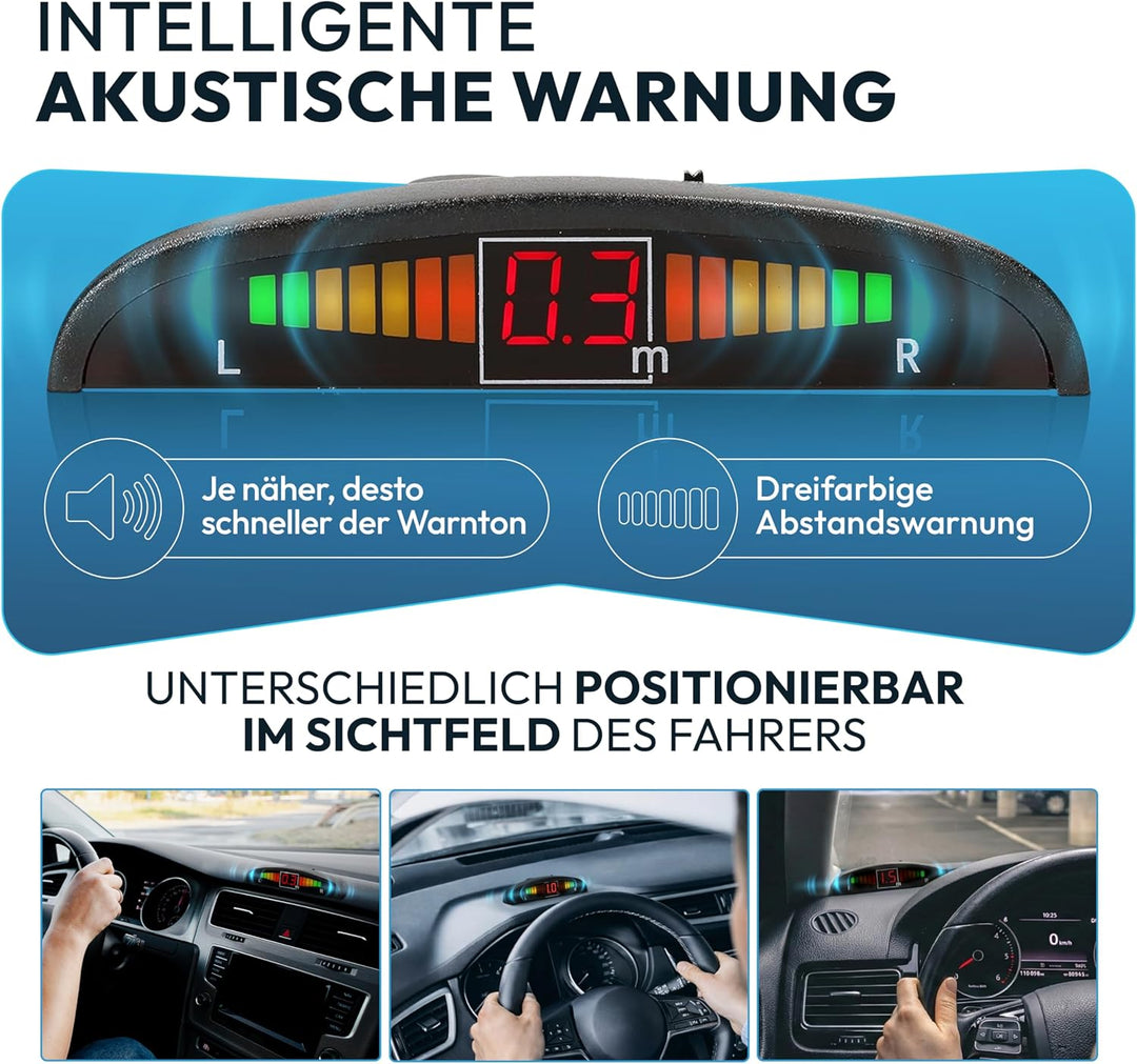VSG24 Premium Einparkhilfe hinten mit Display zum nachrüsten am Auto, PDC Parksensoren hinten mit St