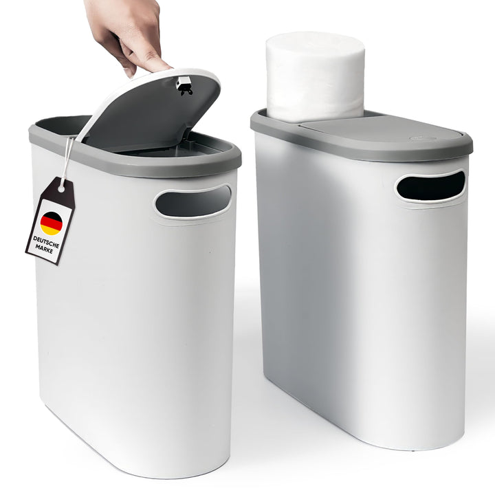 Kleiner Mülleimer mit Deckel 10L, schmaler Abfalleimer mit Pressfunktion, für Bad, Küche und Schlafz