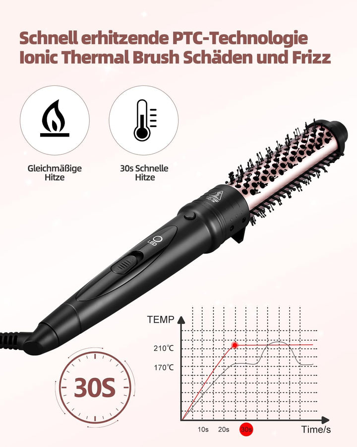 Thermal Brush Warmluftbürste Haarstyling Lockenbürste, 38/32mm 2 en 1 Thermobürste Rundbürste set, 2
