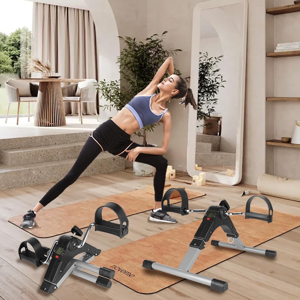 Mini Stepper Fitnessgerät für Zuhause, Hydraulischer Heimtrainer mit Widerstandsbändern & LCD Displa