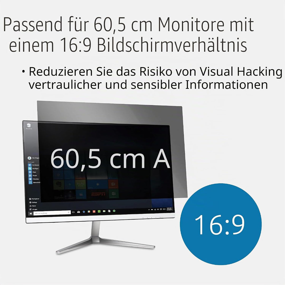 Kensington Monitor Blickschutzfilter, abnehmbare Schutzfolie für 23,8"-Monitore (16:9), Blendschutzb