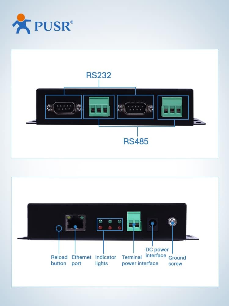 PUSR 2 Port Serial RS845 zu Ethernet Konverter unterstützt MQTT Modbus RTU auf Modbus TCP USR-N520