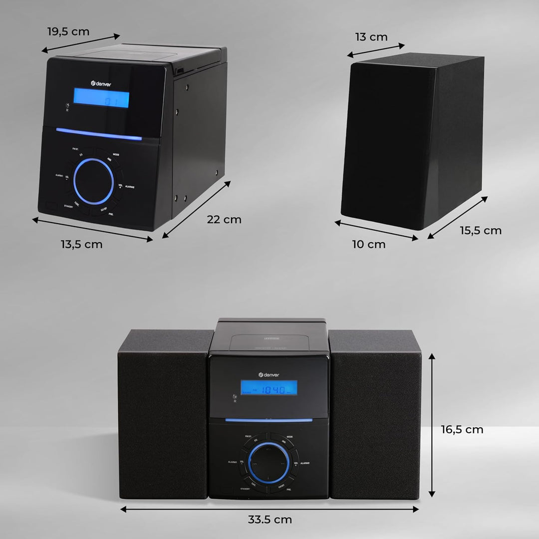 Denver MCA-240 Micro HiFi System – CD Player, FM-Radio, AUX-Anschluss – Dual-Alarmfunktion & Fernbed