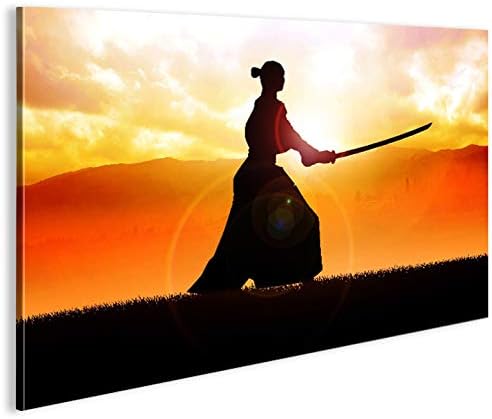 islandburner Bild Bilder auf Leinwand Samurai Kämpfer im Sonnenuntergang 1p XXL Poster Leinwandbild