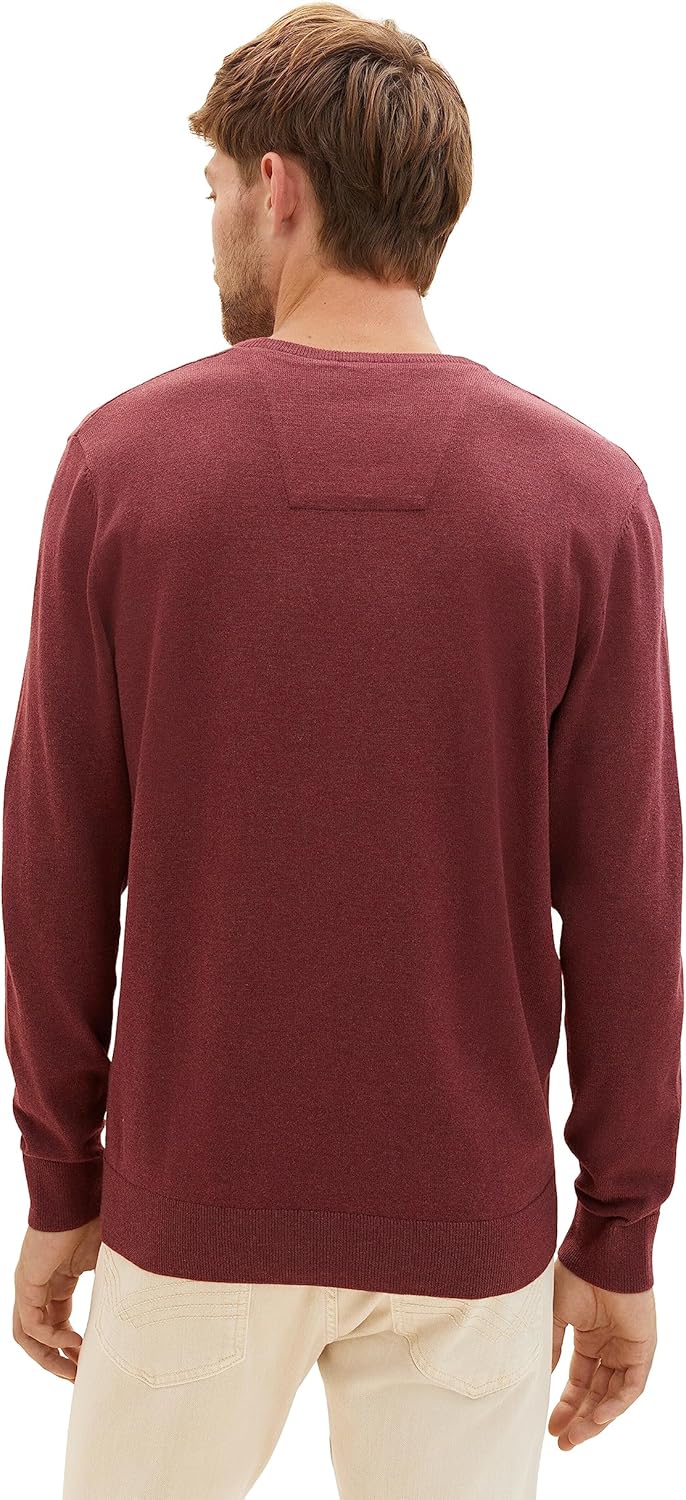 TOM TAILOR Herren Basic Strickpullover mit V-Ausschnitt XXL 32620 - Tawny Port Red Melange, XXL 3262