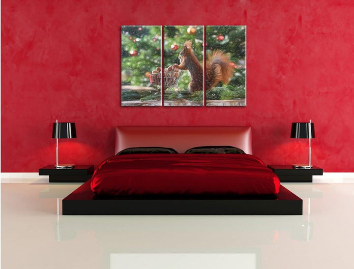 Pixxprint Eichhörnchen als Leinwandbild/Grösse: 3Teilig / Wandbild/Kunstdruck/fertig bespannt