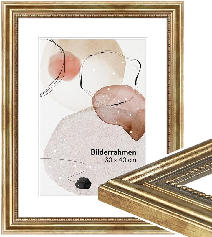 WANDStyle Bilderrahmen Antik 40x60cm I Farbe: Gold I Holzbilderrahmen I Fotorahmen I Goldener Barock