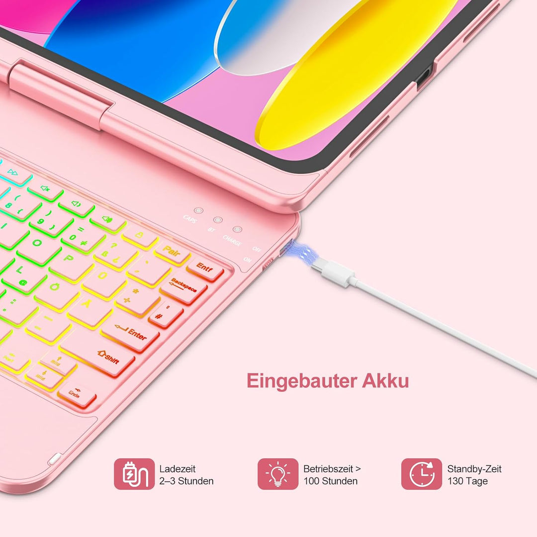 MMK Tastatur Hülle für iPad 10 Generation 10,9 Zoll 2022, 7 Farben Beleuchtung & Multi Touch Trackpa