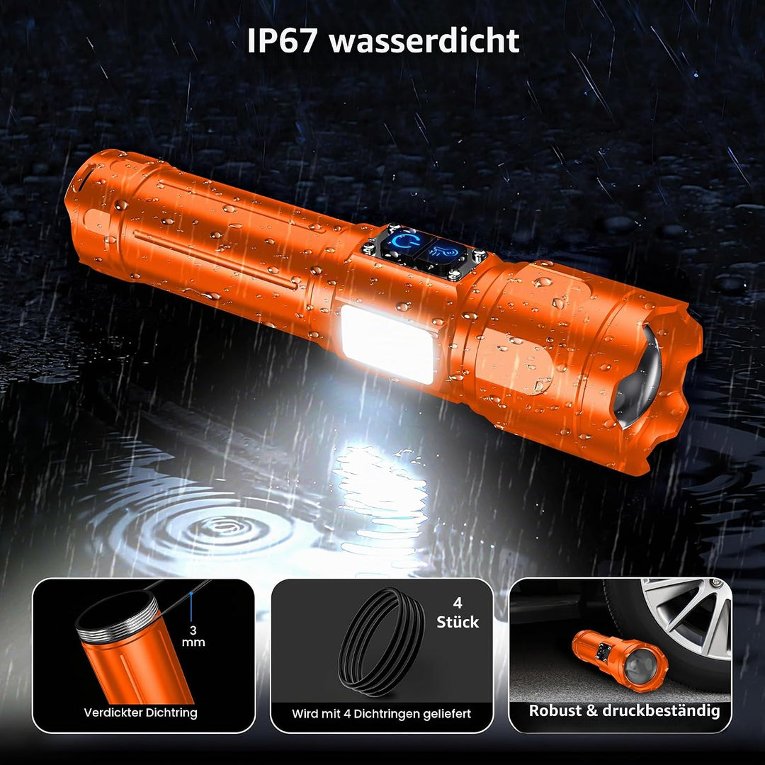 Blukar Taschenlampe LED 2 Farbtemperatur mit Hauptlicht &amp; Seitlich COB-Licht, Aufladbar Extrem Hell