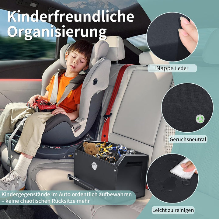 Auto Kofferraum Organizer mit Deckel, Premium Leder Kofferraumtasche mit stabilem Griff, Multifunkti
