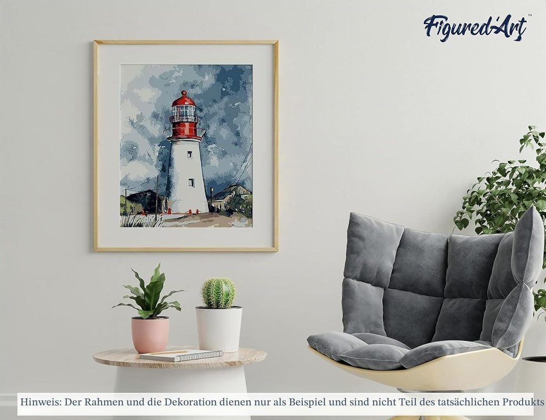 Figured'Art Malen Nach Zahlen Erwachsene Mit Rahmen Leuchtturm unter dunklem Himmel - Paint by Numbe