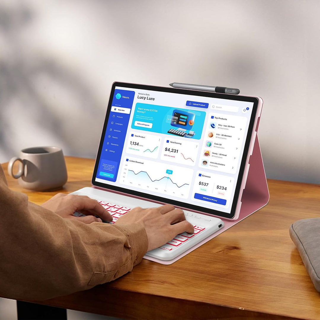 IVEOPPE Hülle mit Tastatur für Lenovo Tab P12 12.7" 2023, 7 Farbige Beleuchtung, Magnetische Bluetoo