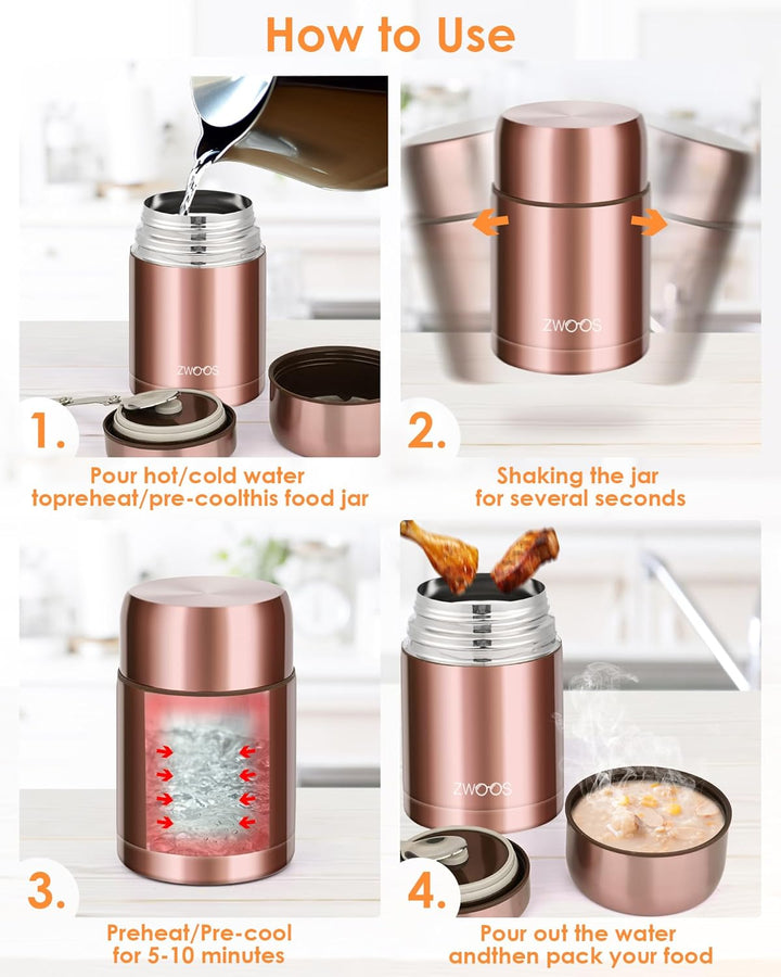 ZWOOS 800 ml Thermobehälter für Essen, 316 Edelstahl Wärmebehälter für speisen, Auslaufsicher Thermo
