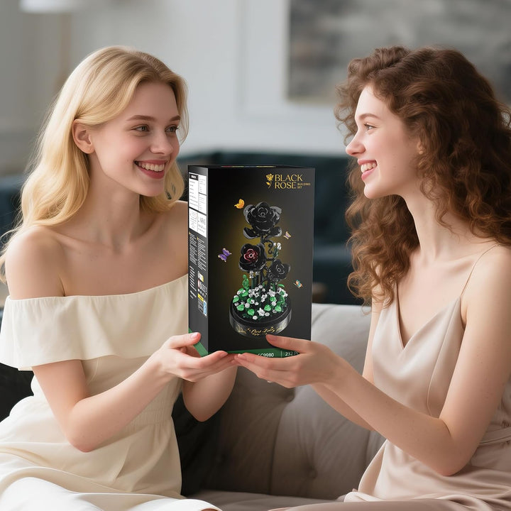Blumen Rosen Bausatz mit LED Licht, 232 Teile Schwarzer Rosenstrauss, 3.6MM Blumenstrauss Baustein S