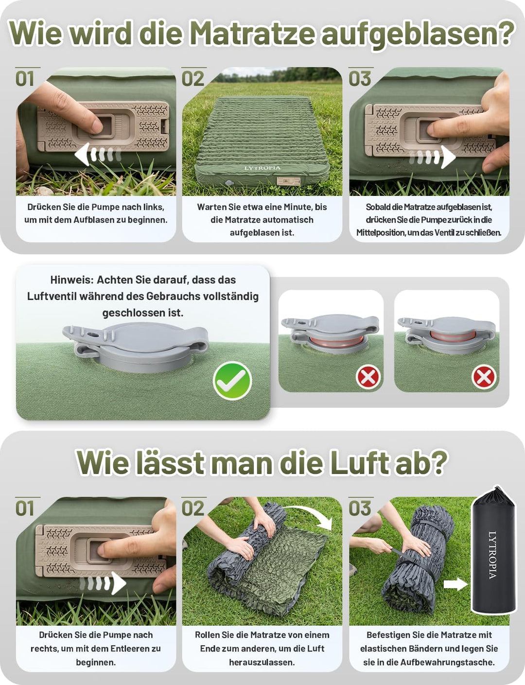 Isomatte Selbstaufblasend aus Schaumstoff mit Eingebaute Elektrische Pumpe, 10CM Dicker luftmatratze