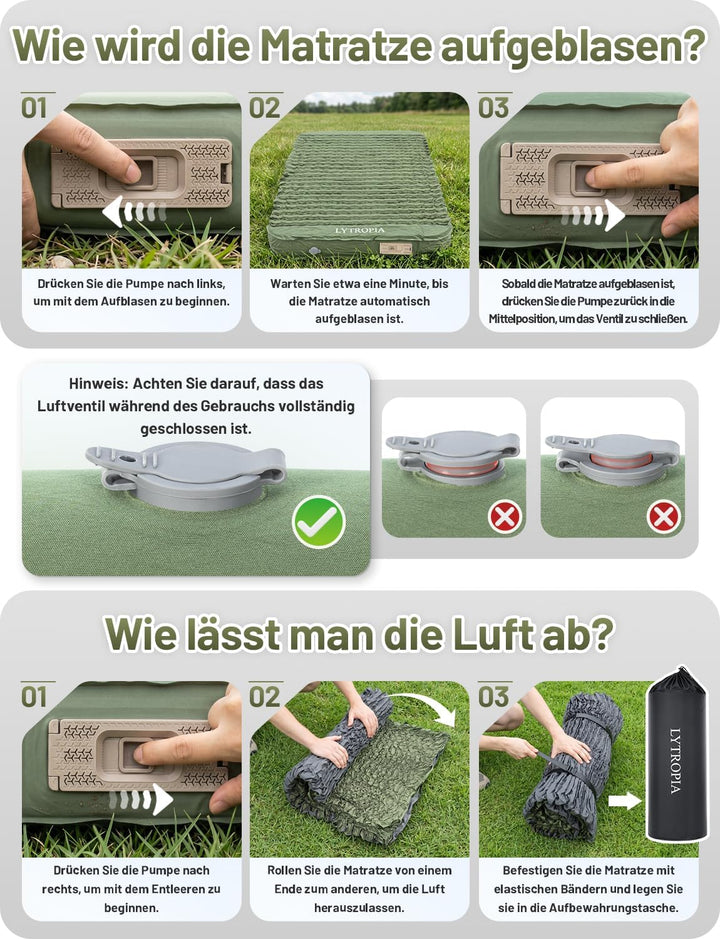 Isomatte Selbstaufblasend aus Schaumstoff mit Eingebaute Elektrische Pumpe, 10CM Dicker luftmatratze