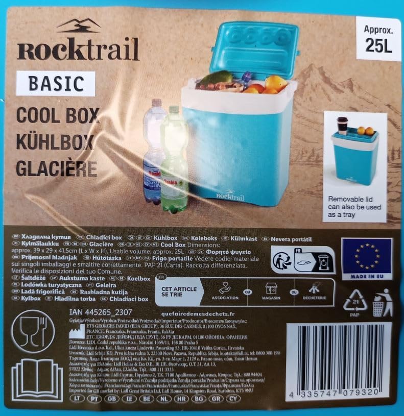 Kühlbox 25 Liter Türkis-Weiss – 39x29x41,5 cm Camping Kühlbox mit Tragegriff & Tablettdeckel – ideal