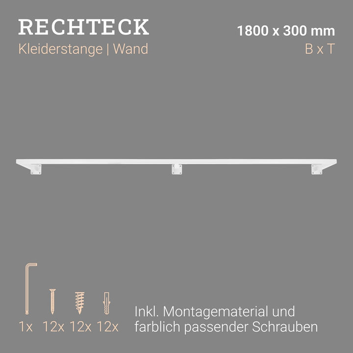 Natural Goods Berlin 1x Kleider-Stange RECHTECK | Einfache Wand-Montage | Garderoben-Stange Industri