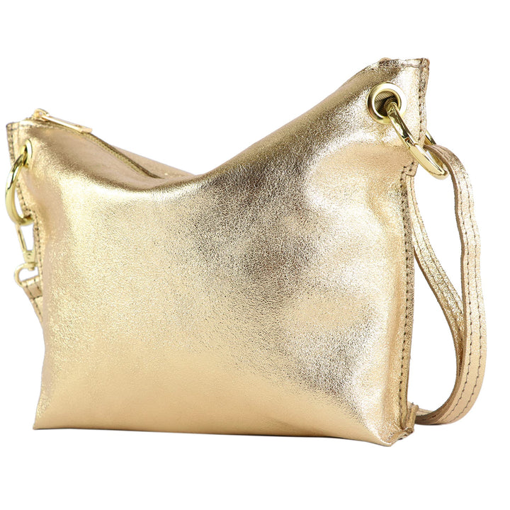 modamoda de - T243 - ital. Umhängetasche Klein Small aus Leder Gold-metallic, Gold-metallic
