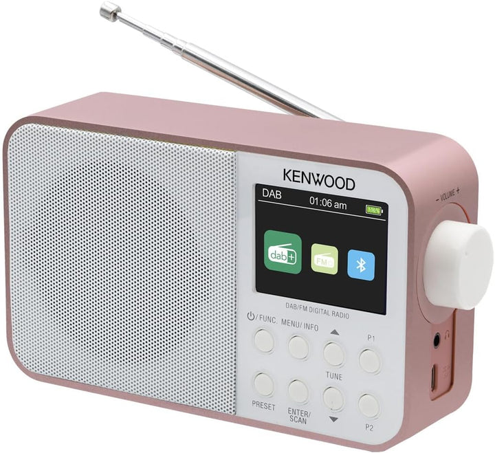Kenwood CR-M30DAB-R - Tragbares DAB+ Radio mit Bluetooth, integriertem Akku & 6,1cm Farbdisplay, Ros