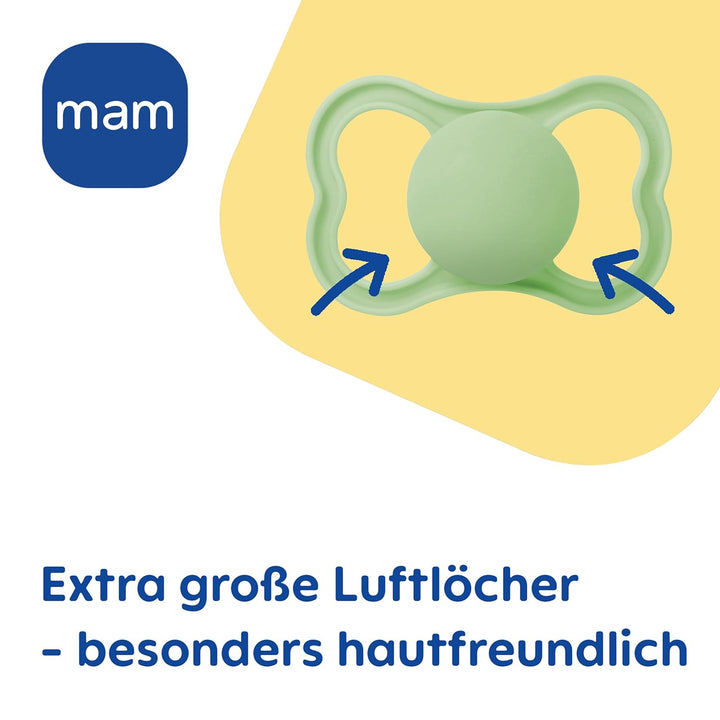 MAM Air Night Silikon Schnuller im 2er-Set, zahnfreundlicher und leuchtender Baby Schnuller, extra l