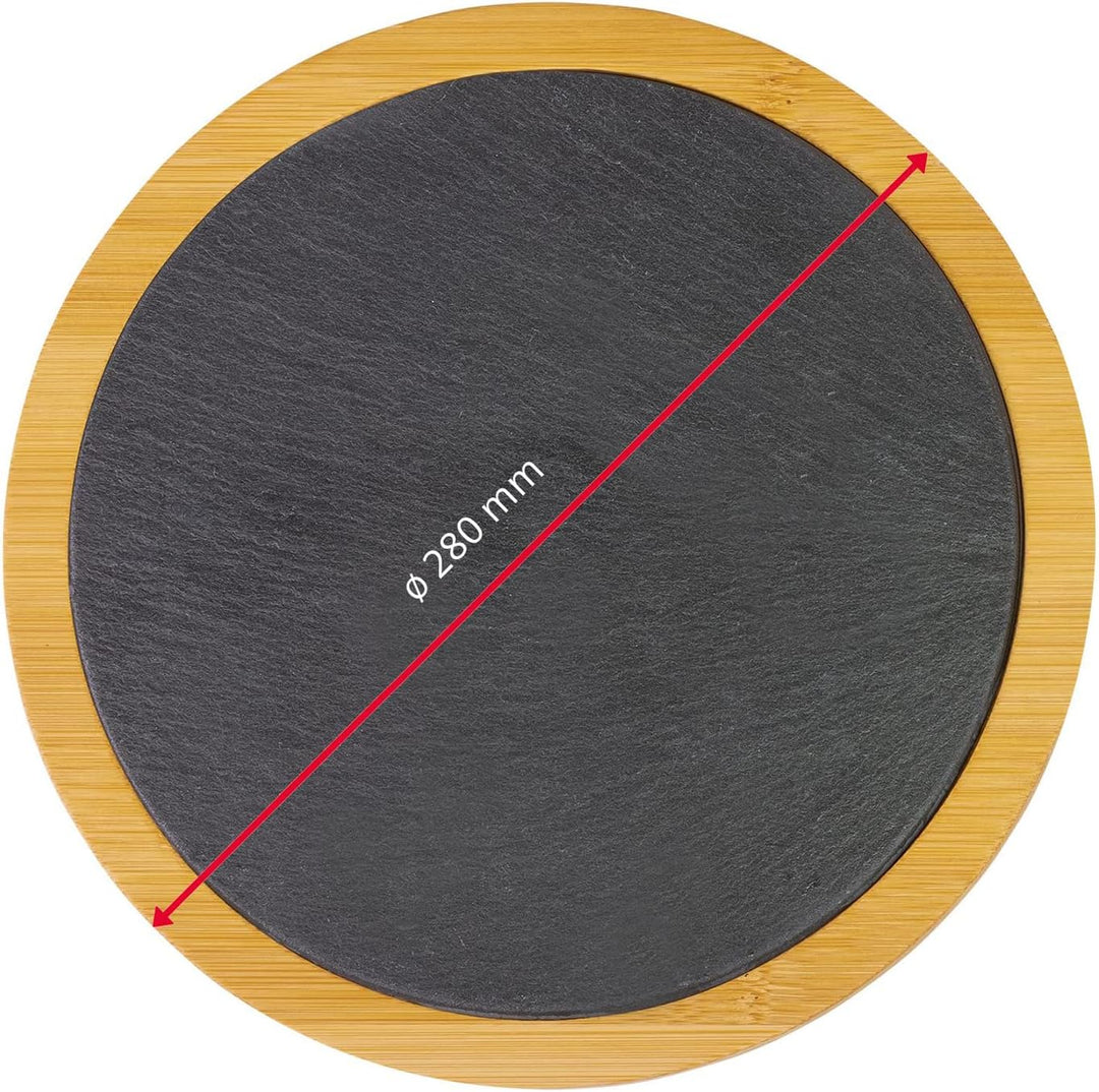 Westmark Servierbrett/Bambus- und Naturschieferplatte zum Anrichten, rund, Fläche: ø 28 cm, Bambus/S