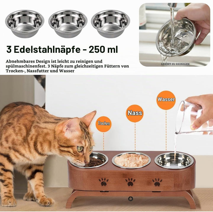 JAZUIHA Katzennapf Erhöht, geneigte Futternapf 3er Set, ergonomischer Fressnapf höhenverstellbar, Fu