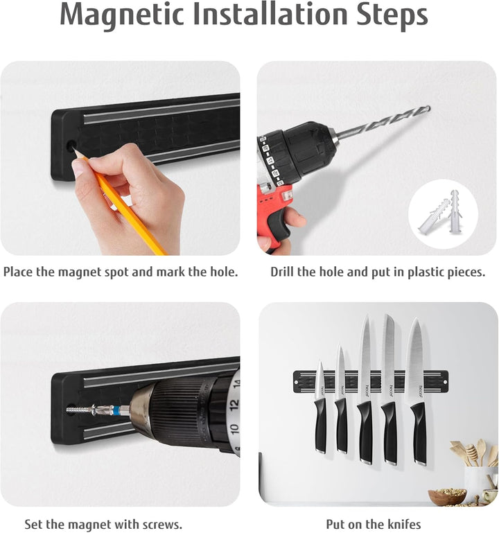 hecef Messerset mit Messerhalter Magnetisch, 5 tlg Scharfe Küchenmesser Set mit 33 cm Messer Magnetl