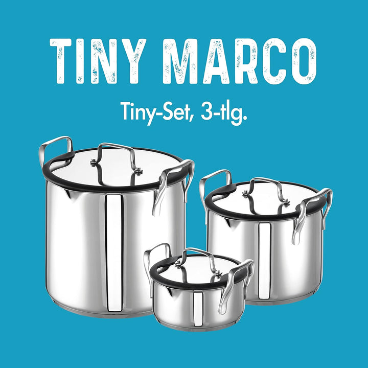 ROHE-Germany Topfset Tiny Marco, Compact-Set 3 tlg., Edelstahl, Stapelbar Silber