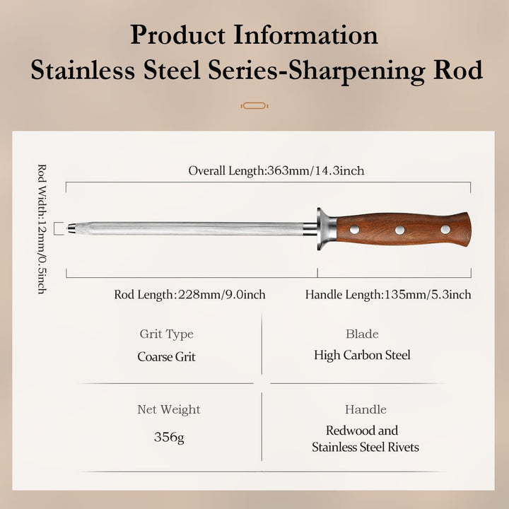 HEZHEN Wetzstab aus Hartstahl，Hochwertiger Messerschärfen, Wetzstab für Küchenmesser, Honingstab mit