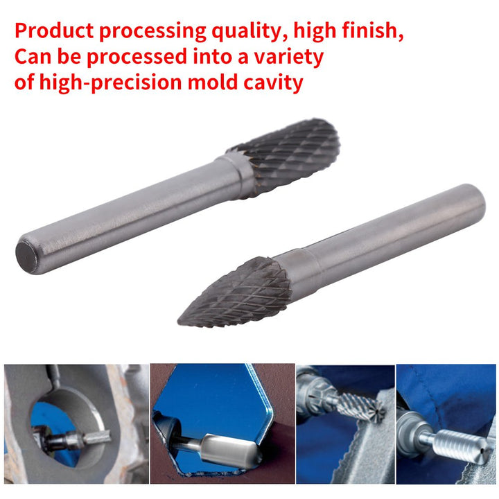5Pcs 6mm Schaft Wolfram Stahl Rotary File Cutter Bits Doppelt Gestreift Schleifen Grat Kit 10mm Kopf