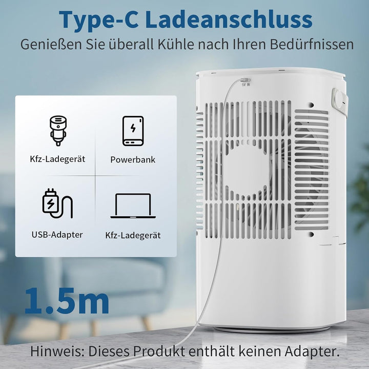 Mobile Klimaanlage, 120° Oszillation klimaanlage mobil, USB 4 in 1 klimaanlage ohne abluftschlauch m