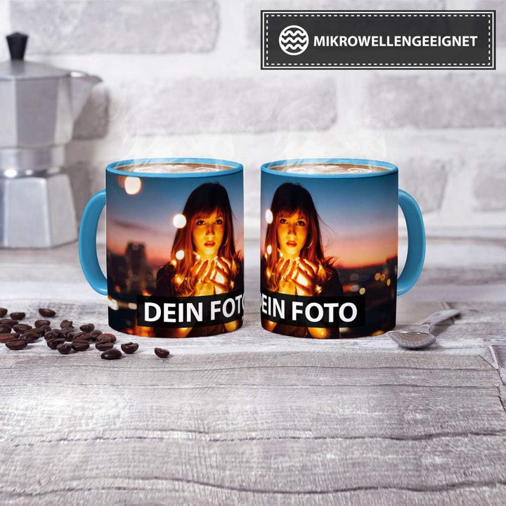 Foto-Tasse zum selbst gestalten mit Foto und Text/mit individuellen Druck in Profiqualität/Personali
