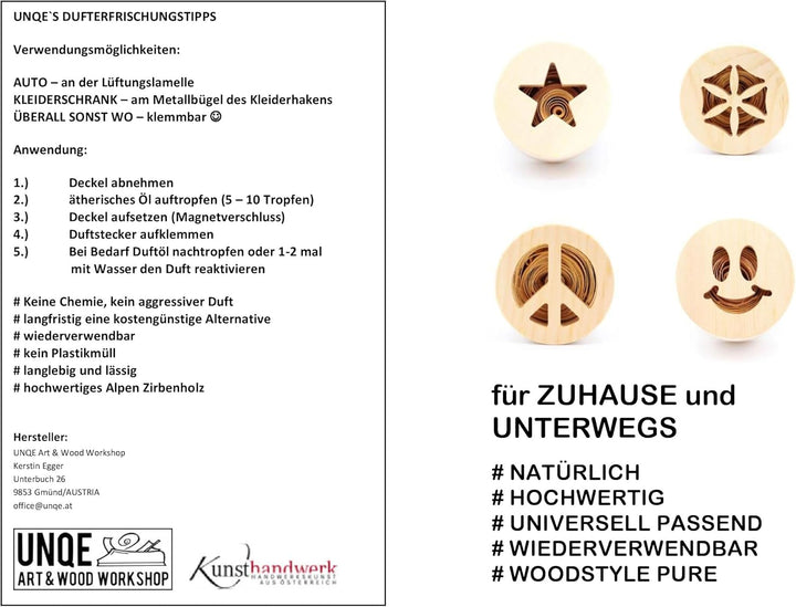 Natürlicher Autoduft, Auto Lufterfrischer Smiley Smile, aus ZirbenHolz