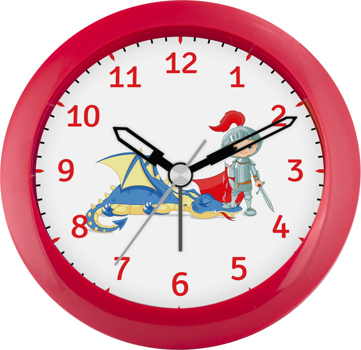 Eurotime Wecker für Jungen mit Ritter und Drache, rot, Kinderwecker, Kunststoffgehäuse und Kunststof