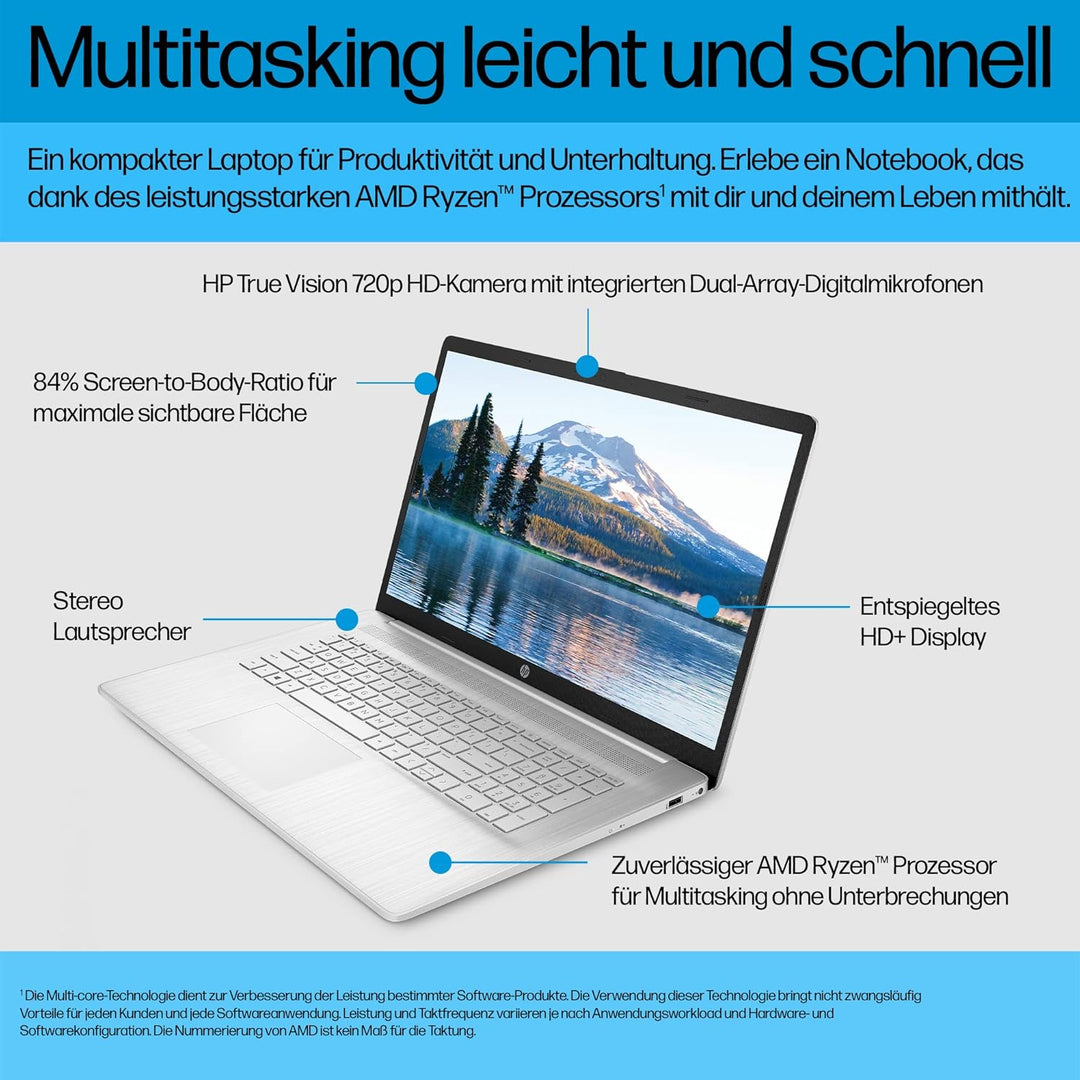 HP Laptop | 17,3 Zoll (43,9 cm) FHD IPS Display | AMD Ryzen 3 7320U | 8 GB RAM | 256 GB SSD | AMD Ra