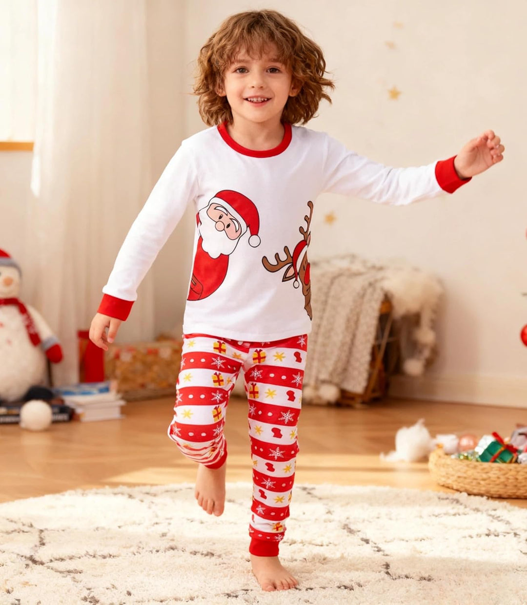 Weihnachts Schlafanzug Kinder Unisex Jungen Mädchen Weihnachten Nachtwäsche Langarm Baumwolle Christ