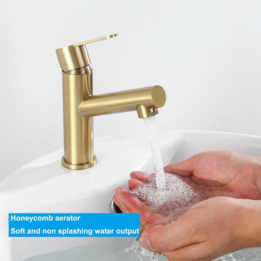 Wasserhahn Bad Gold Matt, Edelstahl Waschtischarmatur mit Auslauf Höhe 87 mm, Einhebelmischer Waschb