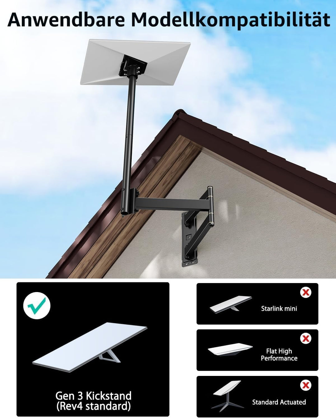 Starlink Gen 3 Wandhalterung, 360° Einstellbare V3 Halterung with 755mm Langem Arm, Verstellbaren Ma