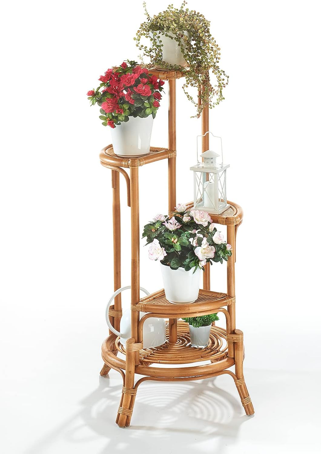 Kobolo Blumenregal Blumenhocker Pflanzenständer Regal aus Rattan - Natur - für 4 Töpfe