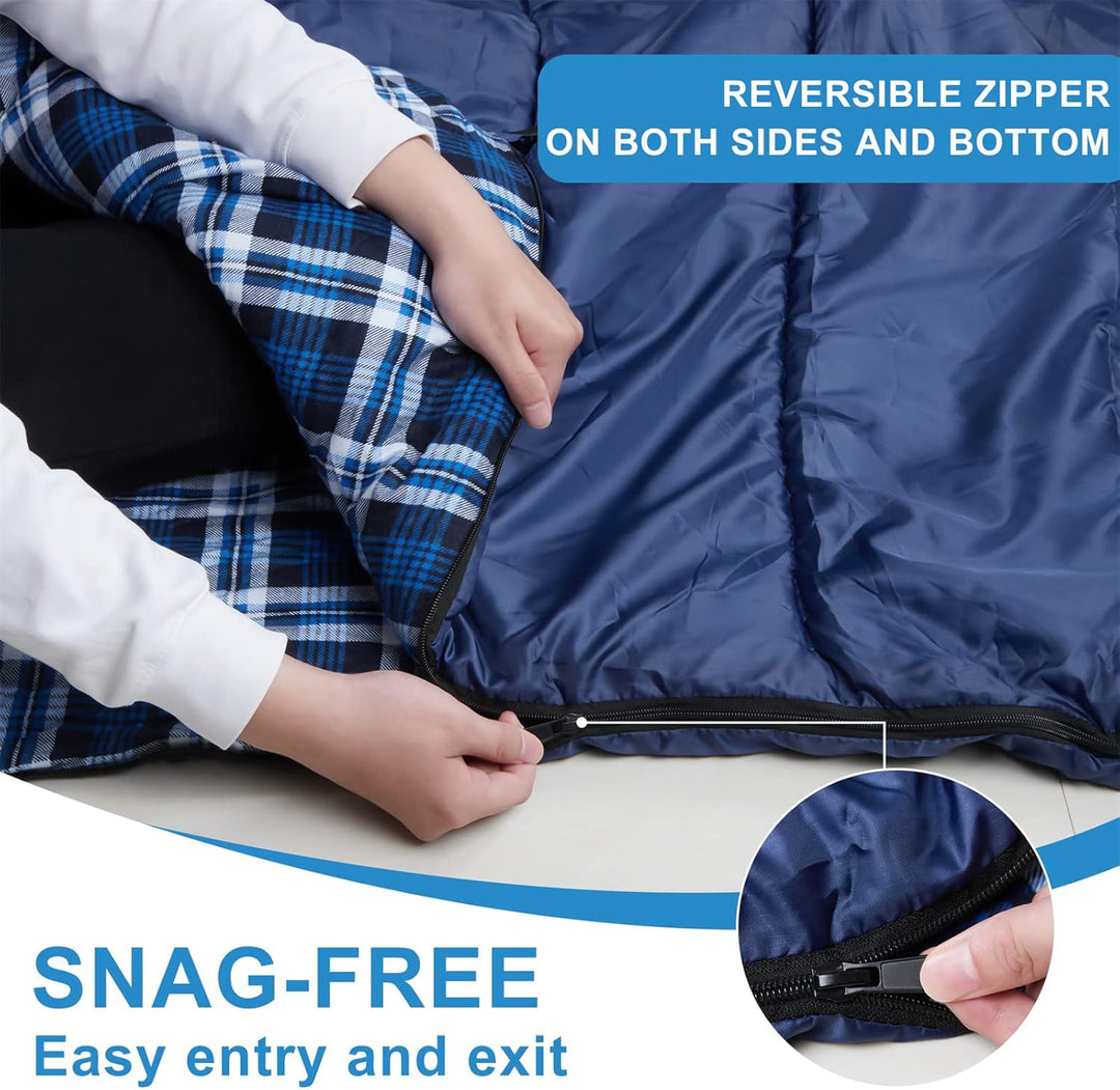 Baumwollflanell-Doppelschlafsack für Camping, Wandern oder Wandern. Queen Size 2 Person wasserdichte