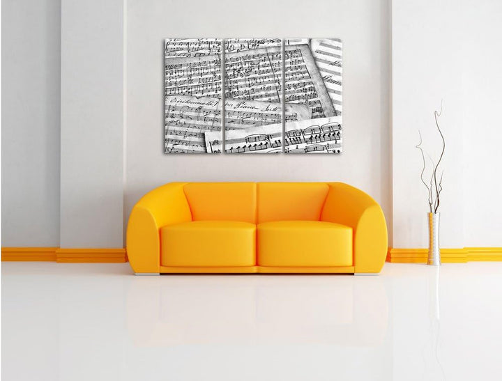 Pixxprint Stilvolle alte Notenblätter als Leinwandbild/Grösse: 3 Teilig (120x80 cm) cm/Wandbild/Kuns